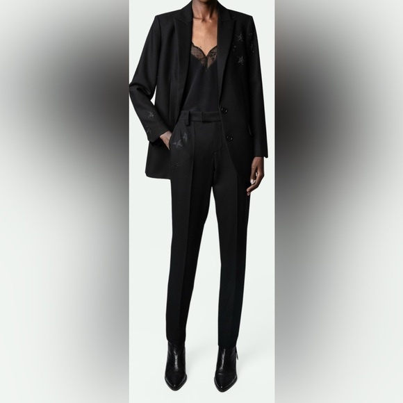 Woman’s Zadig&Voltaire black suit trousers with rhinestone stars on the pocket. - Picture 1 of 5